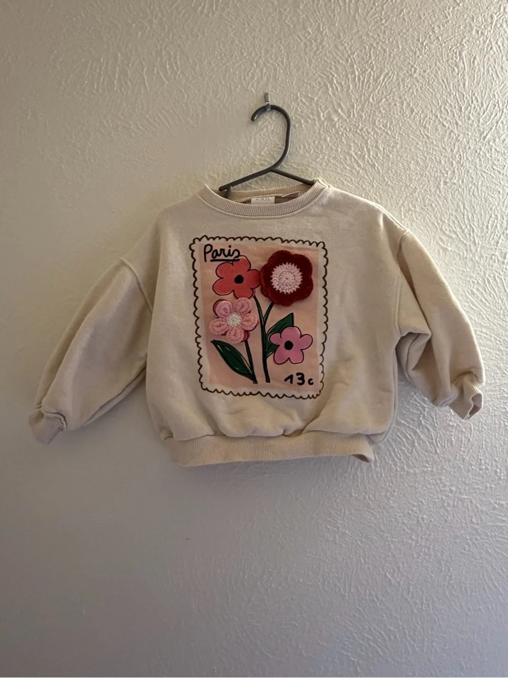 Zara Cream Sweatshirt with Pink & Red Floral Patch